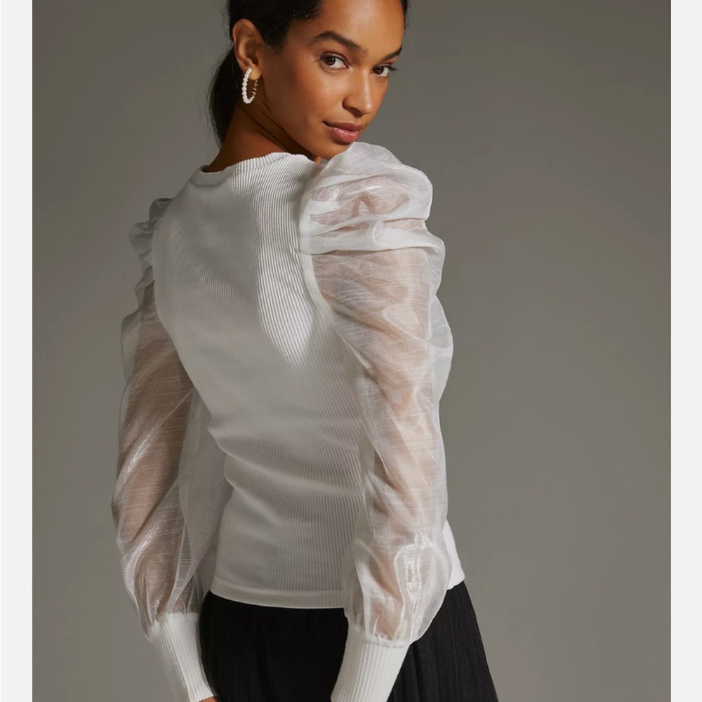 Anthropologie Dolan White Puff Sleeve Top